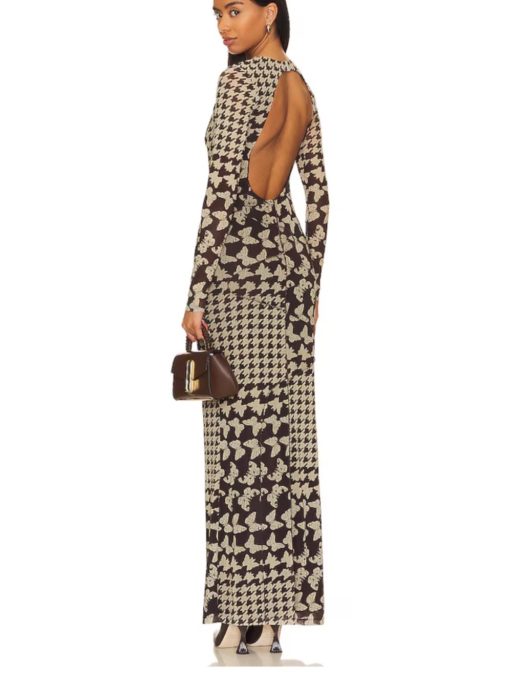 NWT in original packaging Camila Coelho Brown Cream Backless Long sleeve Maxi